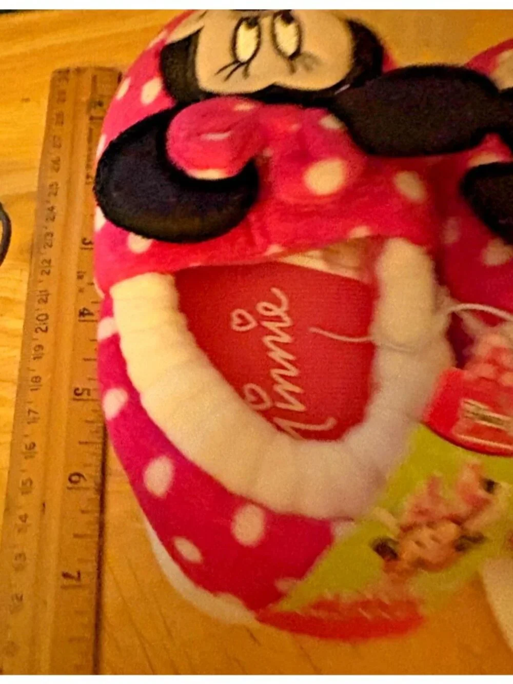 Girls Disney Jr Minnie Mouse Pink Polka Dots Slippers Plush Indoor Shoes L/9-10